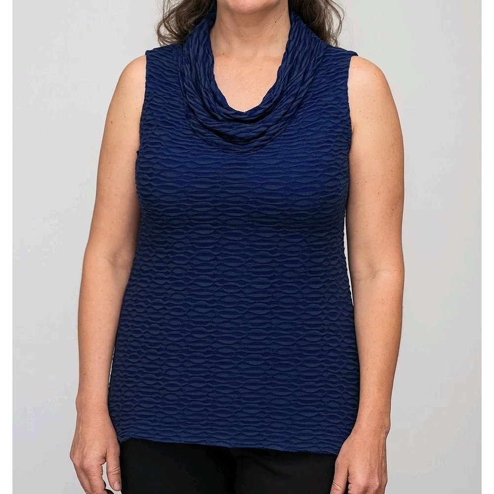 Anthropologie Deletta Cowl Neck Sleeveless Blouse Tank Chevron Blue Green Medium